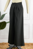 Black Casual Solid Patchwork High Waist Wide Leg Solid Color Bottoms