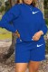 Blue Casual Print Patchwork O Neck Long Sleeve Two Pieces