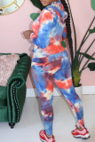 Rose Red Casual Patchwork Tie-dye Hooded Collar Long Sleeve Two Pieces
