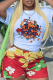White Casual Character Patchwork O Neck T-Shirts