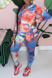 Rose Red Casual Patchwork Tie-dye Hooded Collar Long Sleeve Two Pieces