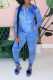 Blue Casual Patchwork Tie-dye Hooded Collar Long Sleeve Two Pieces