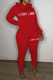 Red Casual Print Patchwork Hooded Collar Long Sleeve Two Pieces
