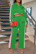 Green Casual Print Patchwork Buckle Turndown Collar Long Sleeve Two Pieces