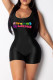 Black Casual Print Patchwork U Neck Skinny Rompers