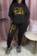 Black Casual Print Patchwork Hooded Collar Long Sleeve Two Pieces