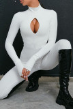 Black Sexy Solid Hollowed Out Patchwork Half A Turtleneck Skinny Jumpsuits