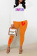 Orange Casual Print O Neck Long Sleeve Two Pieces