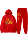 Red Casual Print Patchwork Hooded Collar Long Sleeve Two Pieces