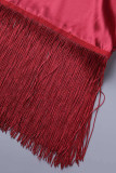 Red Elegant Solid Solid Color V Neck Half Sleeve Two Pieces