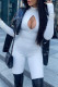 White Sexy Solid Hollowed Out Patchwork Half A Turtleneck Skinny Jumpsuits