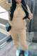 Khaki Casual Solid Patchwork Hooded Collar Long Sleeve Two Pieces