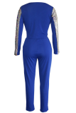 Blue Sexy Patchwork Sequins V Neck Long Sleeve Two Pieces
