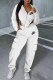 White Casual Print Asymmetrical Hooded Collar Long Sleeve Two Pieces