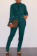 Green Casual Print Patchwork O Neck Long Sleeve Two Pieces