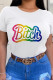 White Street Print Patchwork O Neck T-Shirts