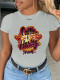 Grey Street Print Patchwork O Neck T-Shirts