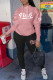 Pink Casual Print Patchwork Hooded Collar Long Sleeve Two Pieces