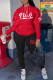 Red Casual Print Patchwork Hooded Collar Long Sleeve Two Pieces