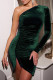 Green Sexy Solid Patchwork Asymmetrical Oblique Collar Pencil Skirt Dresses