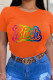 Orange Street Print Patchwork O Neck T-Shirts
