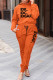 Tangerine Red Casual Print Patchwork O Neck Long Sleeve Two Pieces