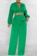 Green Elegant Print Backless V Neck Long Sleeve Two Pieces