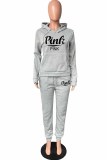Yellow Casual Print Letter Hooded Collar Long Sleeve Two Pieces