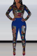 Blue Sexy Patchwork Sequins V Neck Long Sleeve Two Pieces