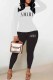 Black Casual Print Letter O Neck Long Sleeve Two Pieces