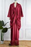 Red Elegant Solid Solid Color V Neck Half Sleeve Two Pieces