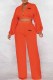Orange Red Elegant Print Backless V Neck Long Sleeve Two Pieces