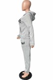 Yellow Casual Print Letter Hooded Collar Long Sleeve Two Pieces