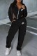 Black Casual Print Asymmetrical Hooded Collar Long Sleeve Two Pieces
