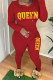 Red Casual Print Patchwork Hooded Collar Long Sleeve Two Pieces