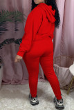 Red Casual Print Patchwork Hooded Collar Long Sleeve Two Pieces