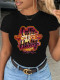 Black Street Print Patchwork O Neck T-Shirts