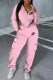 Pink Casual Print Asymmetrical Hooded Collar Long Sleeve Two Pieces