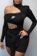 Black Sexy Print Hollowed Out O Neck One Step Skirt Dresses