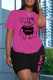 Rose Red Black Casual Print Patchwork O Neck Short Sleeve Two Pieces