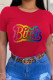 Red Street Print Patchwork O Neck T-Shirts