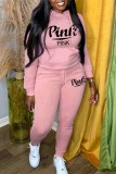 Yellow Casual Print Letter Hooded Collar Long Sleeve Two Pieces