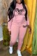 Pink Casual Print Letter Hooded Collar Long Sleeve Two Pieces