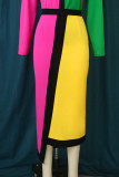 Rose Red Casual Solid Patchwork Asymmetrical High Waist Straight Patchwork Bottoms