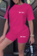 Rose Red Casual Print Patchwork O Neck Short Sleeve Two Pieces