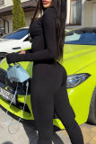 Black Sexy Solid Hollowed Out Patchwork Half A Turtleneck Skinny Jumpsuits