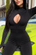 Black Sexy Solid Hollowed Out Patchwork Half A Turtleneck Skinny Jumpsuits