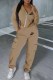 Brown Casual Print Asymmetrical Hooded Collar Long Sleeve Two Pieces