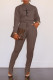 Coffee Casual Print Patchwork O Neck Long Sleeve Two Pieces