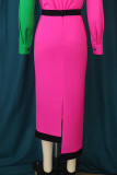Rose Red Casual Solid Patchwork Asymmetrical High Waist Straight Patchwork Bottoms